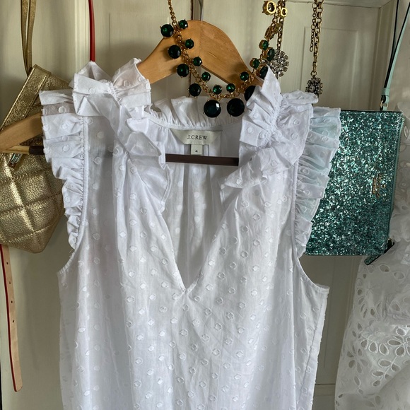 J. Crew Tops - 🌷 J Crew clip dot blouse with ruffle neckline